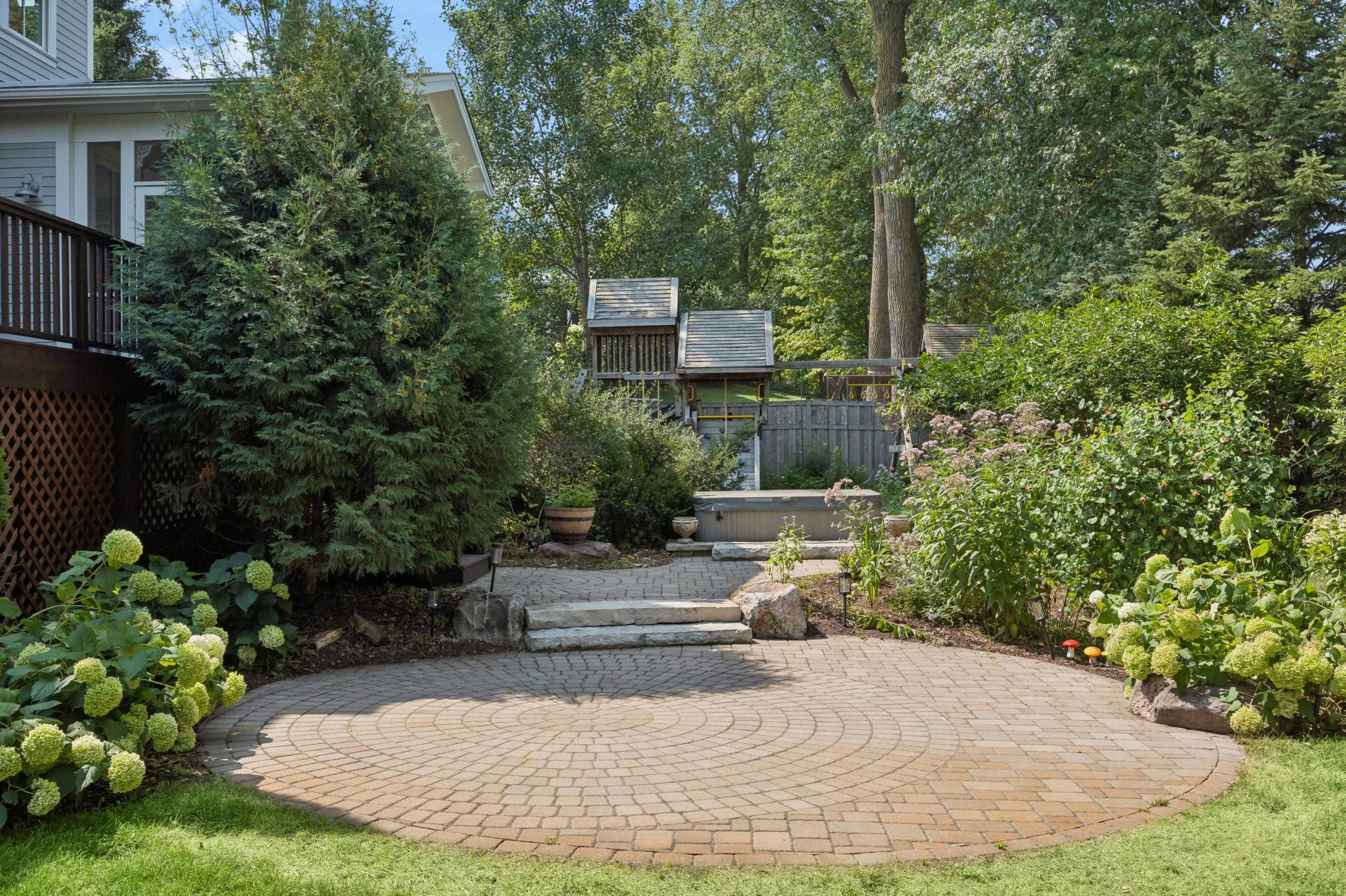 Backyard patio and garden beds
