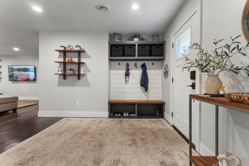 Upon entry there is a great cubby spot for shoes and jackets