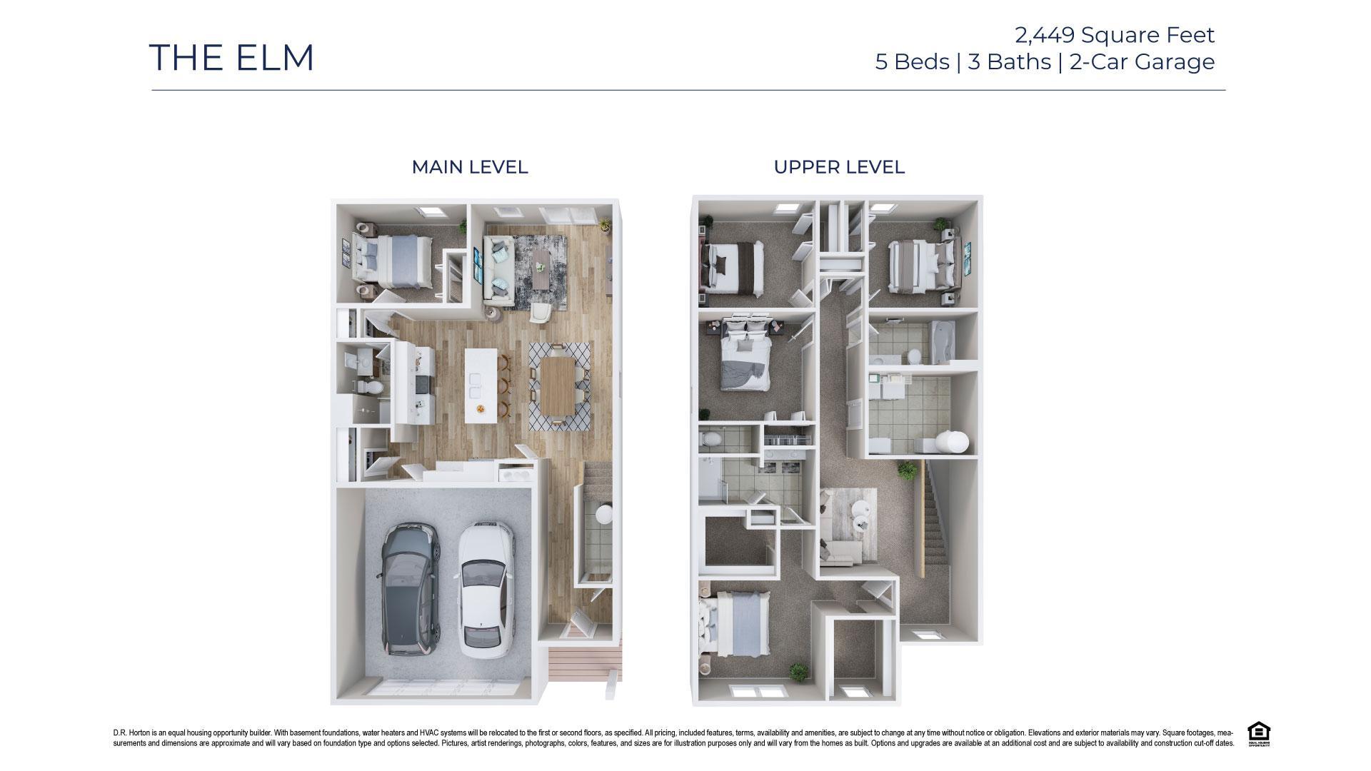 Elm floor plan with a 3 car garage.