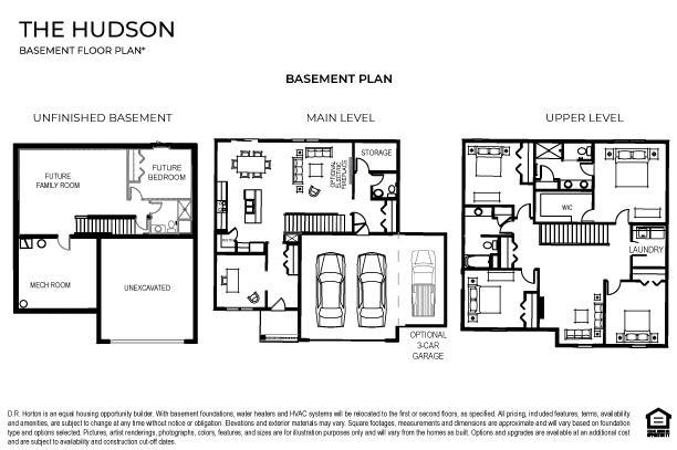 Hudson floor plan with an unfinished lower level.