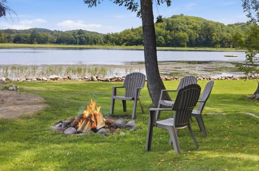 Firepit with lake view