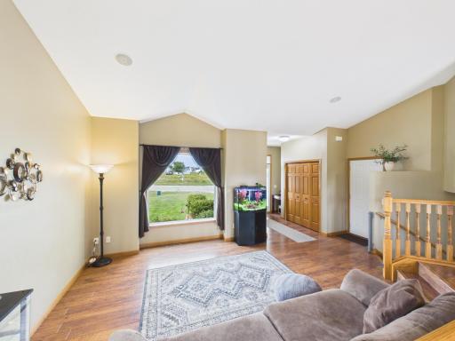 Elevated view of the living room from the kitchen