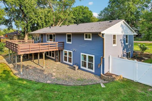 Private backyard with oversized deck