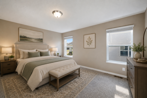 Primary bedroom. Virtually staged