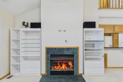 Gas Burning Fireplace - TV mount w surround sound wired in