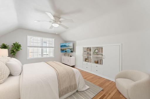 Large Upper Level Primary Bedroom with built-ins, and room to add an ensuite bath and walk-in closet!