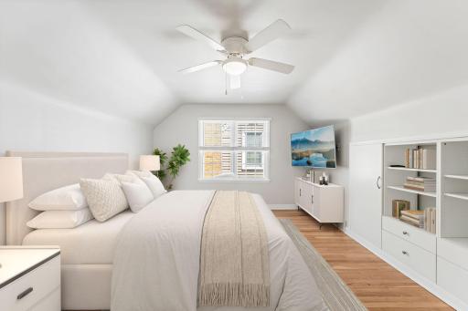Large Upper Level Primary Bedroom with built-ins, and room to add an ensuite bath and walk-in closet!