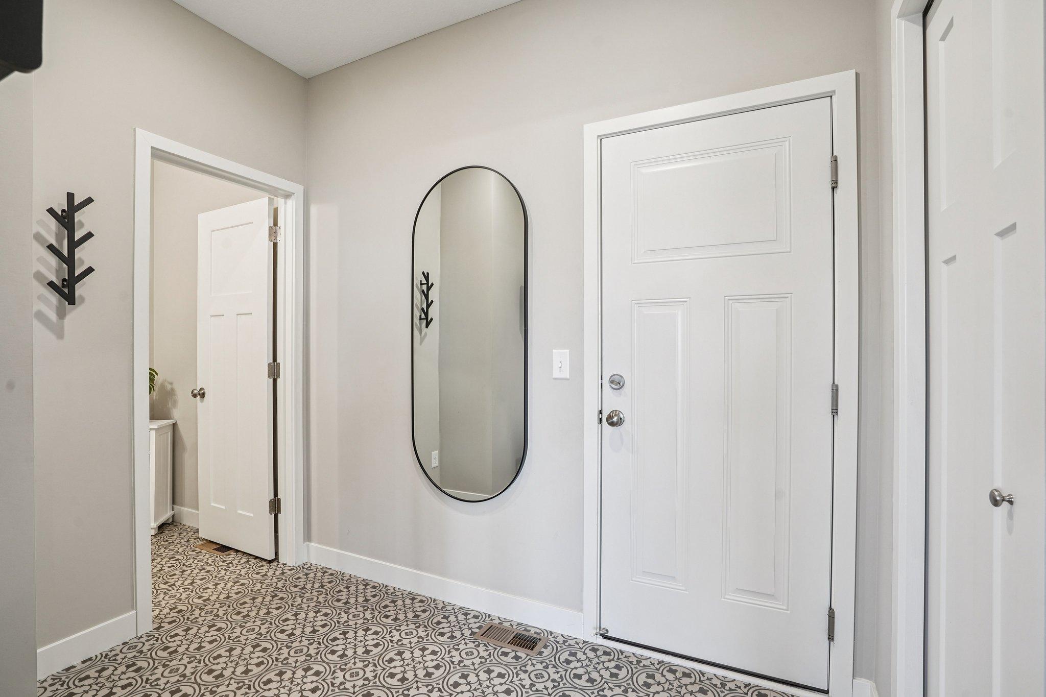 Mudroom off garage.