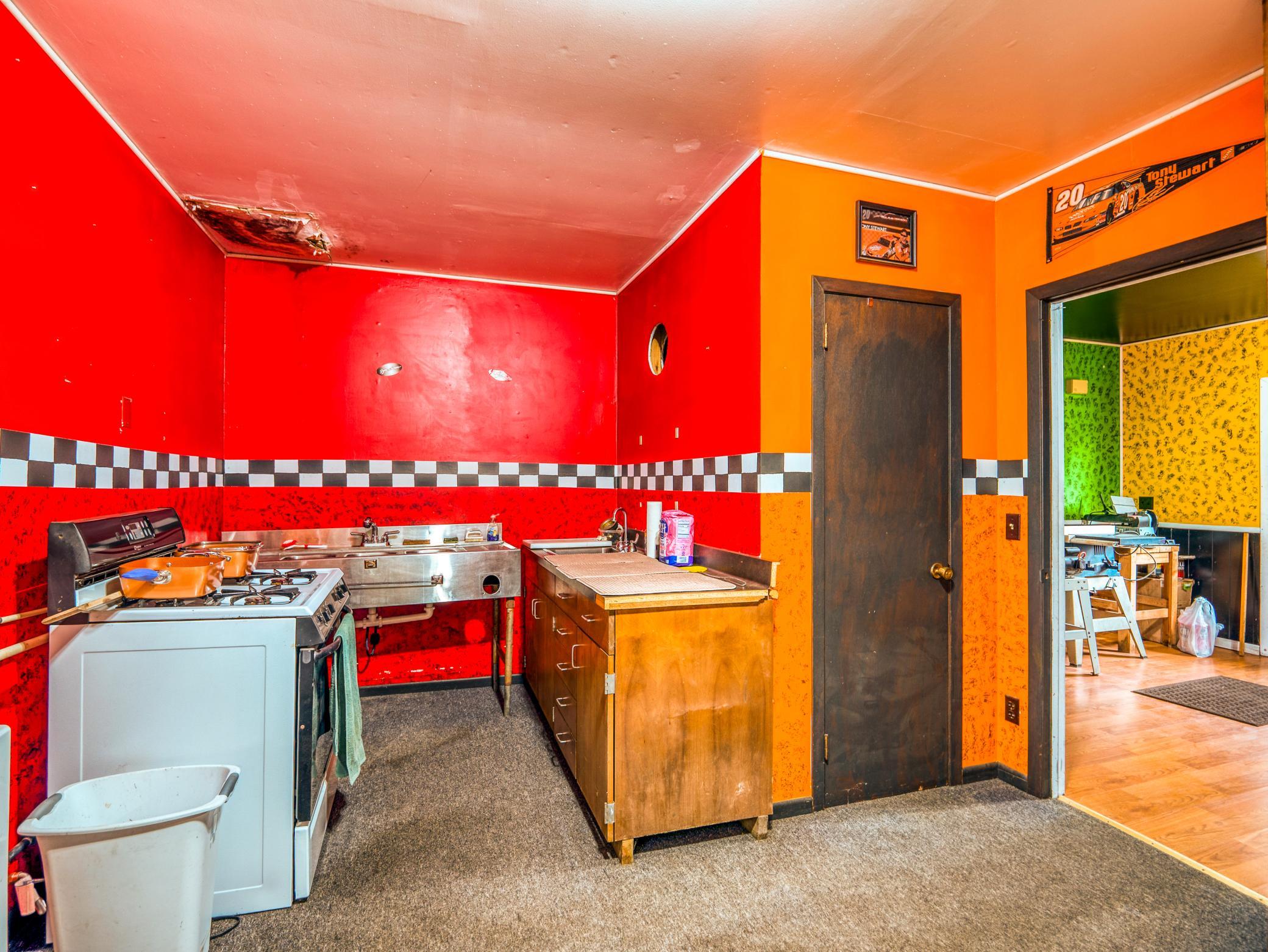 Canning shed/summer kitchen; 3 section SS sink for processing all the garden goodies!
