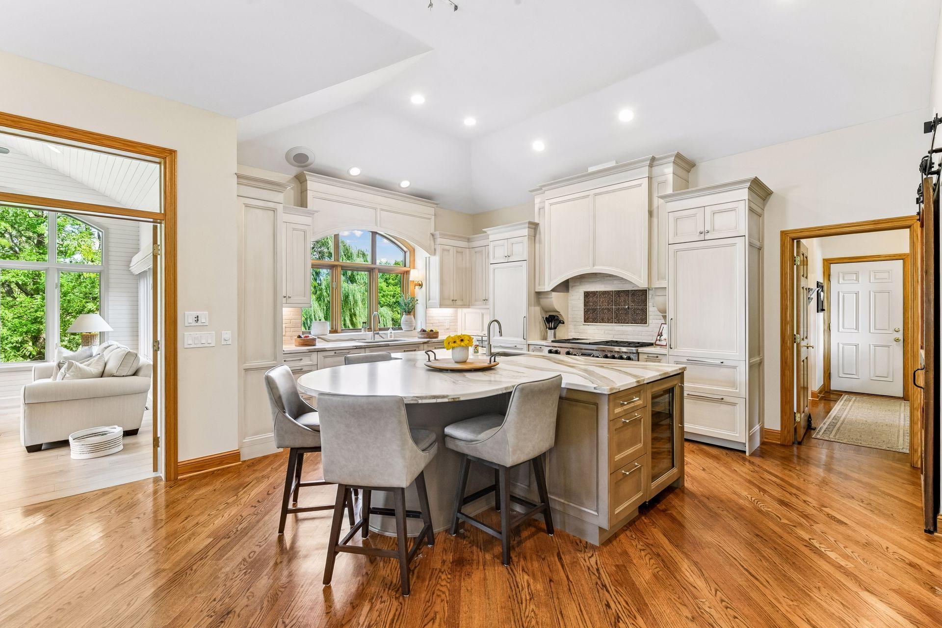 The massive kitchen island is a focal point of the home.