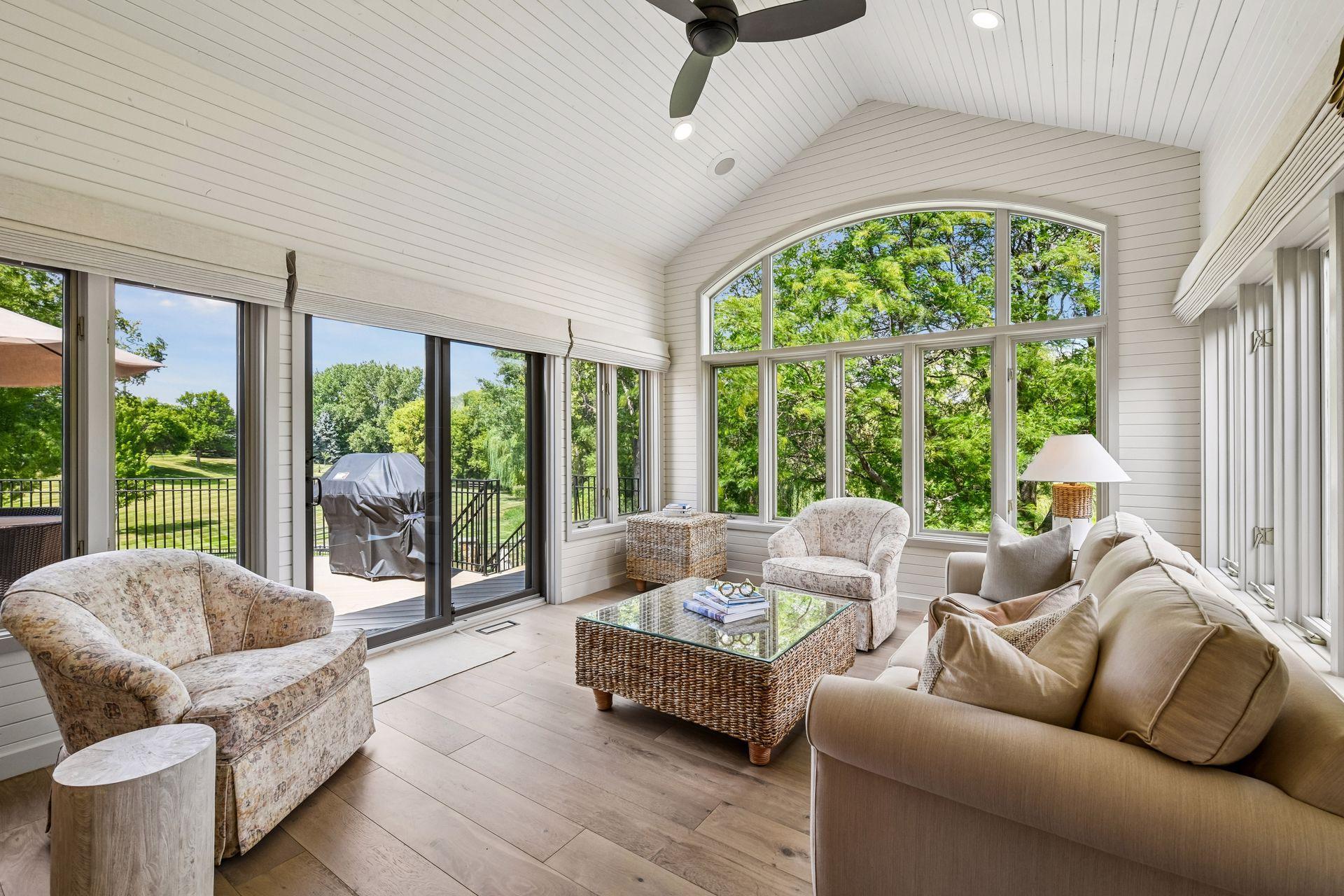 The four-season porch offers year-round picturesque views.
