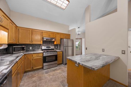 Center island, can be used as a breakfast bar.
