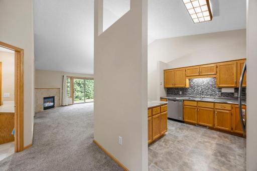 View of Kitchen overlooking living room