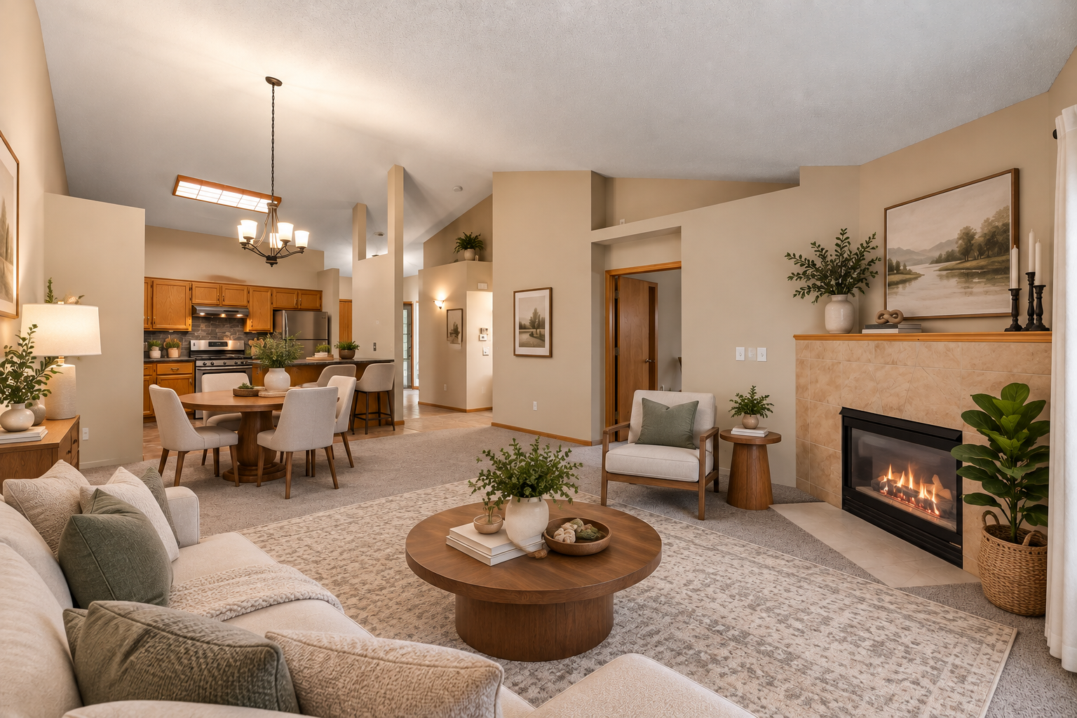 AI Enhanced - Warm Modern Living & Kitchen Retreat
