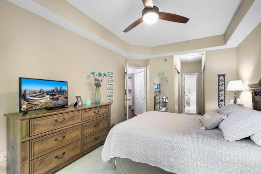 Primary ensuite with walk-through 3/4 bathroom.