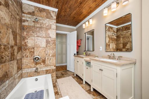 This bath connects to the primary bedroom!