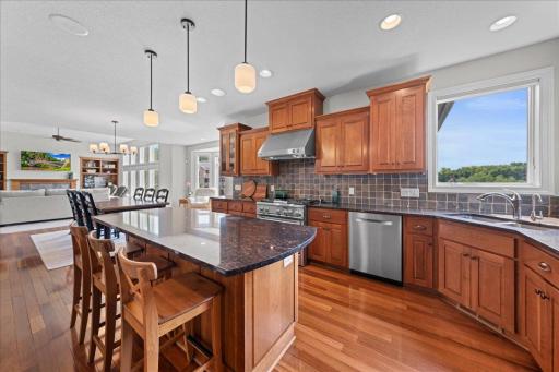 Large kitchen corner windows letting in natural lighting.
