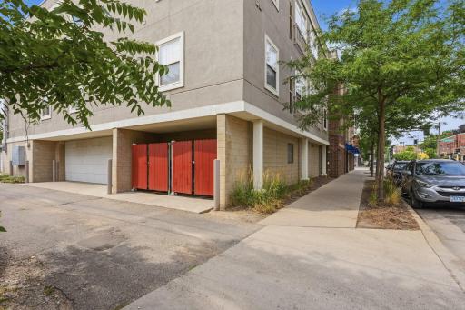 Back of building parking garge entry