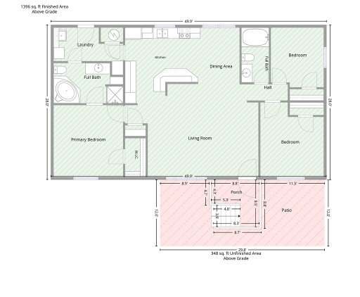 3 Bedrooms and 2 Full Bathrooms; dimensions are 3rd party and should be verified.
