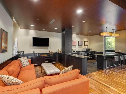 The Community Room's TV lounge and kitchenette area