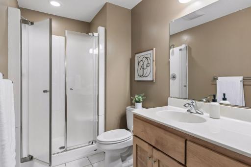 Lower level bathroom with shower