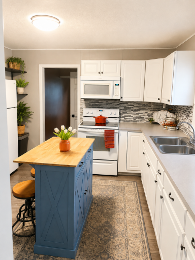 Additional shelving next to refrigerator