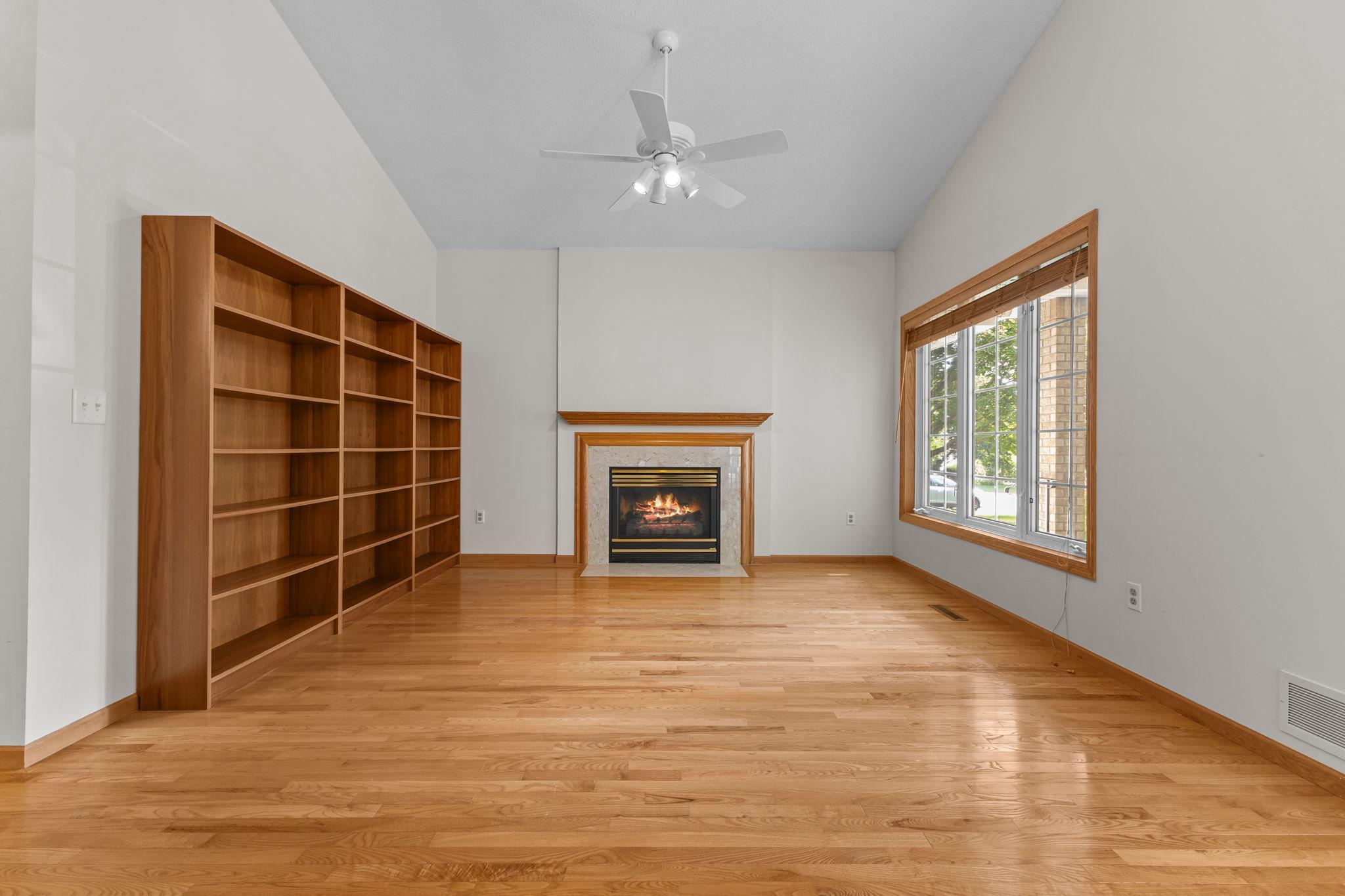 Built-in shelving adds character and convenient storage.