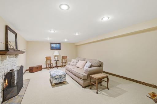 Large Finished Basement Living Room, Game Room, Etc with wood burning cozy fireplace.