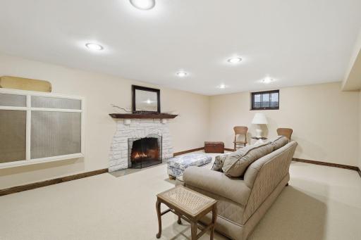 Large Finished Basement Living Room, Game Room, Etc with wood burning cozy fireplace.