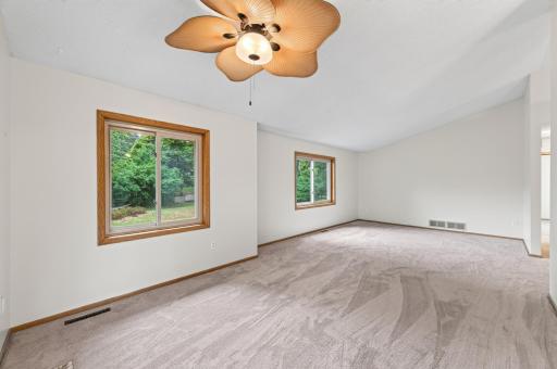 Lots of natural light in this dining room/living room space