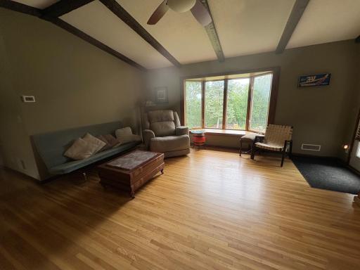 Large bay window overlooking the back yard