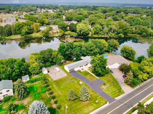 Aerial of the home and lake