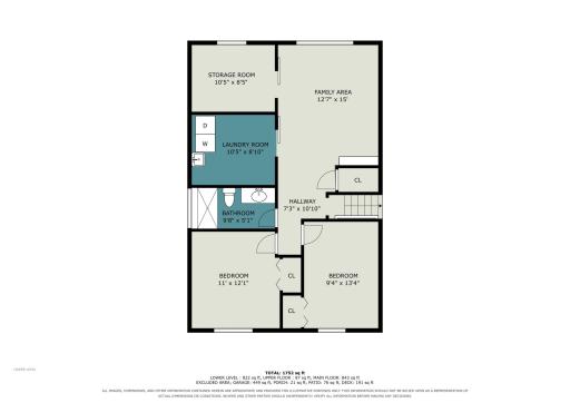 Lower level floor plan - Measurements are approximate
