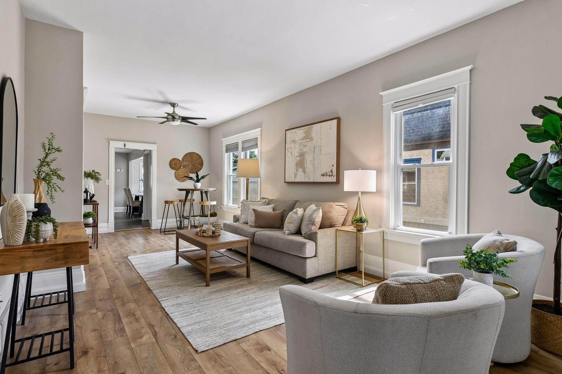 From the welcoming front porch, step inside to the inviting living room.