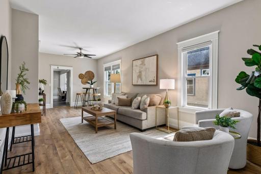From the welcoming front porch, step inside to the inviting living room.