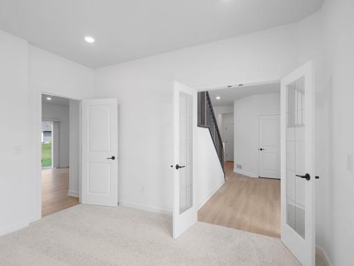 The flex space in place of the dining room can easily operate as a home office, depending on the homeowner’s needs