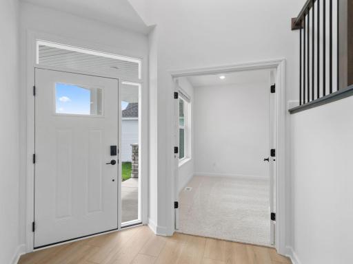 Wide windows bring lots of natural light into the home
