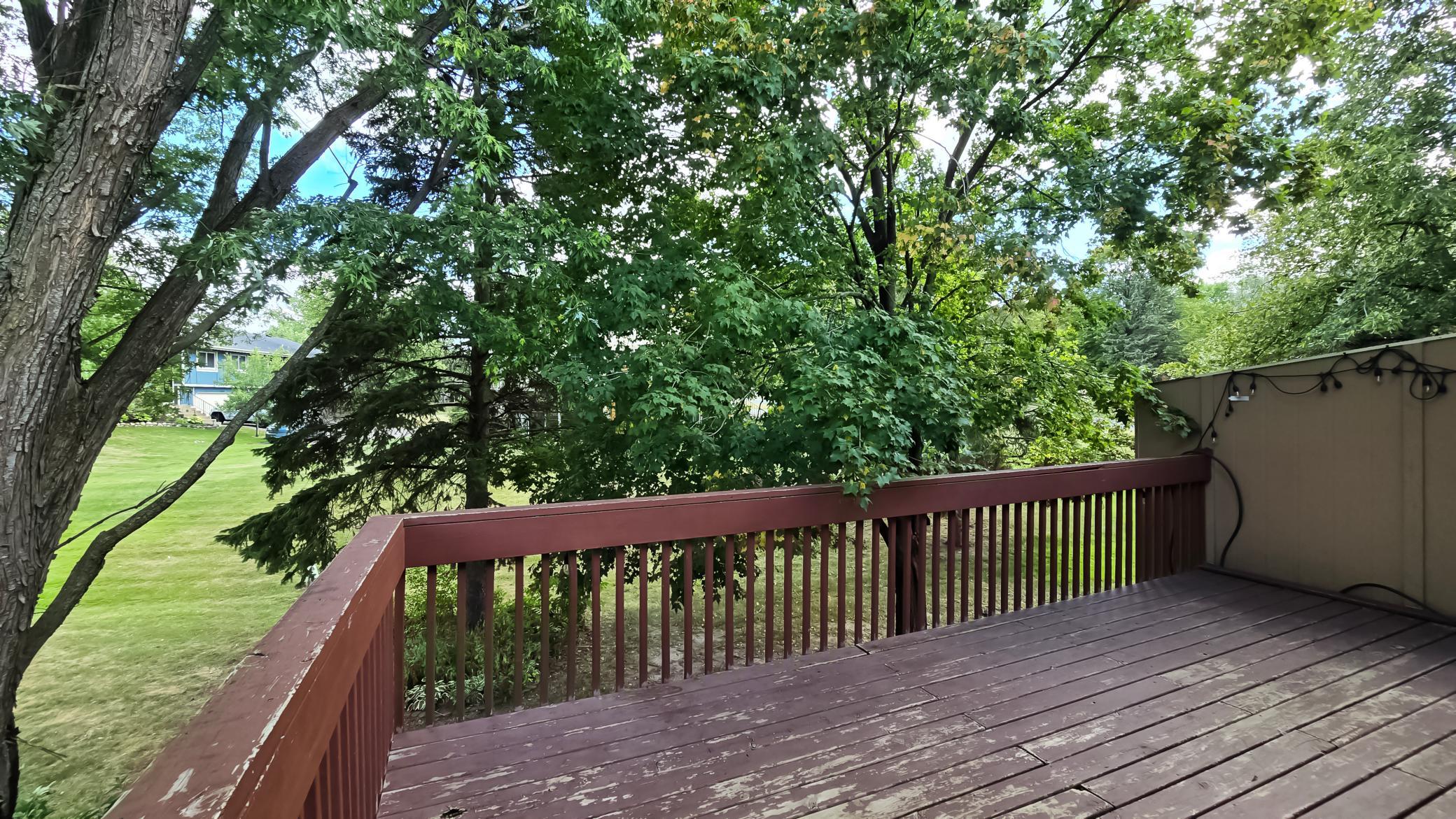 Elevated view overlooking the lush, tree-filled yard for ultimate backyard privacy.
