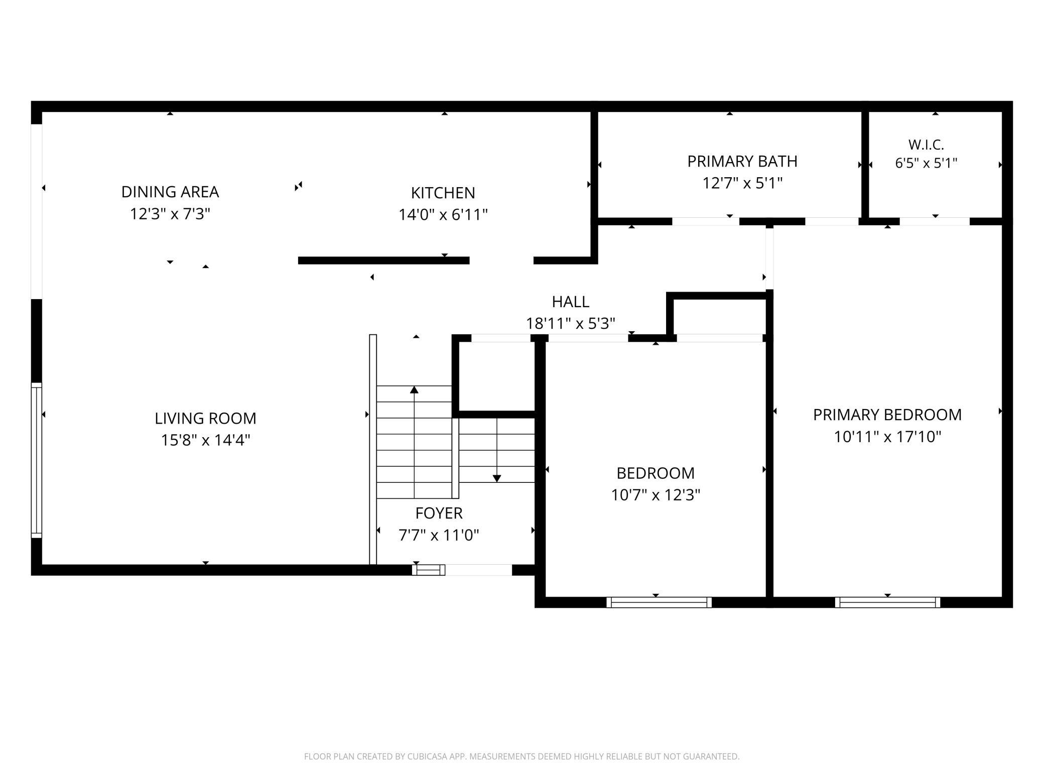 Detailed floor plan layout illustrating the functional flow and approximate room dimensions of the home.