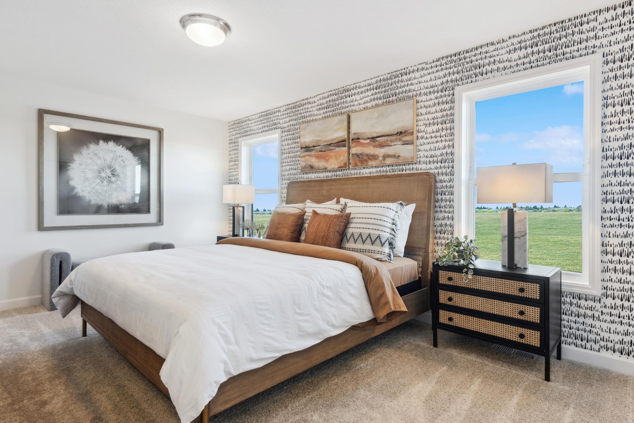 (Photo of a decorated model, actual homes finishes will vary) Find your retreat in the stunning primary bedroom. Enjoy the exclusivity of a private bath and a huge walk-in closet.