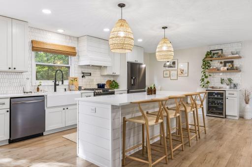 Beverage center provides an easy spot to brew your morning coffee and enjoy a cold beverage in the evening!
