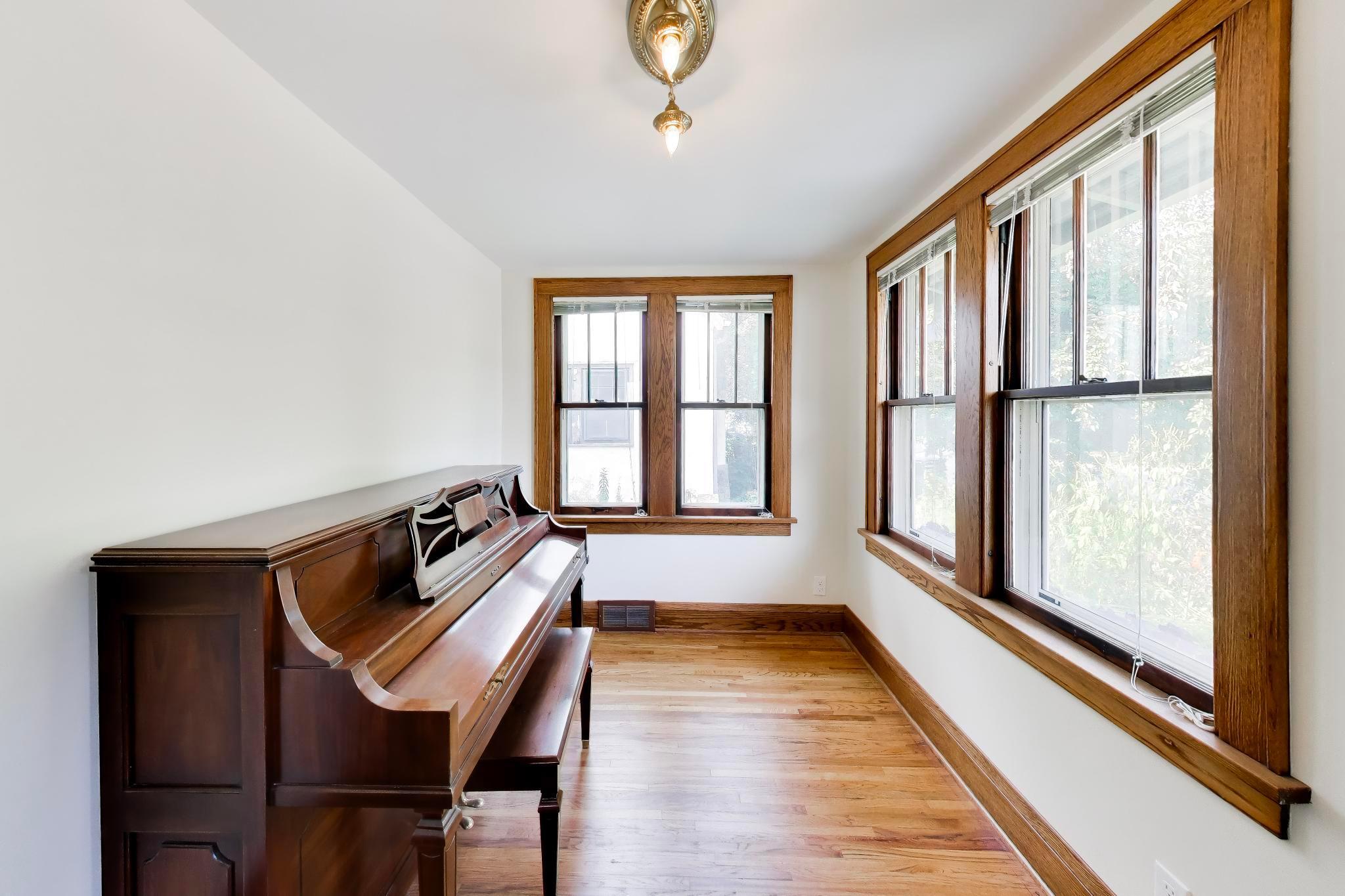 Welcoming front entry, and an excellent space for a music or art room, or simply to relax and take a nap.