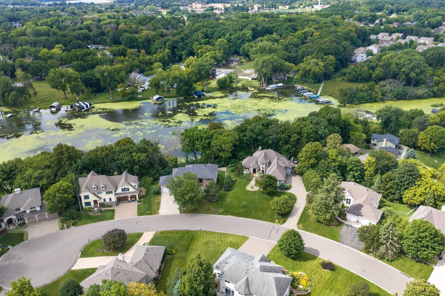 The peaceful culdesac location of upper bracket homes is at the north end of Jennings Bay of Lake Minnetonka.