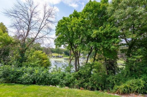 The view from the deck and back yard. There is a trail here that leads down to a large level area at your privately owned lake frontage.