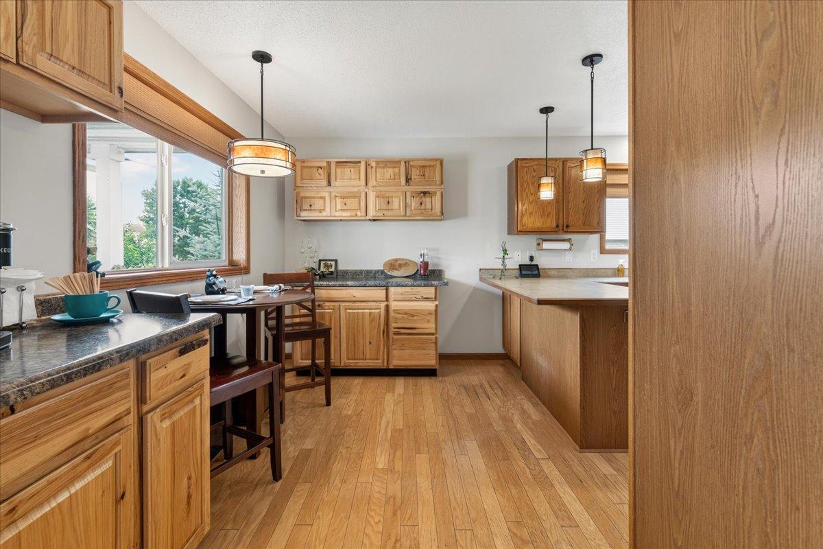 New custom wood shelving/cabinet unit, plus a breakfast nook