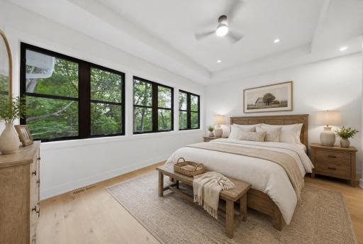 Virtually staged primary bedroom
