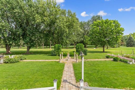 The backyard, historically referred to as "the garden" in the 1770s, was designed in the English style with formal symmetry.