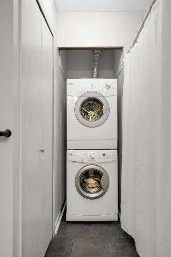 Convenient stacked washer and dryer located right inside the home—no shared laundry room needed.