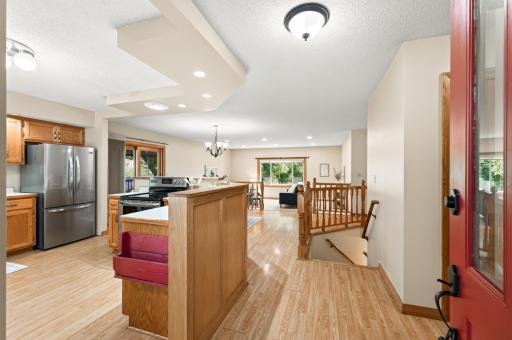 The minute you step inside you have a view of the open and bright kitchen-dining-living room layout.