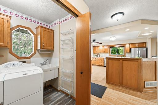 This home offers true one-level living with a dedicated laundry room just off the kitchen.